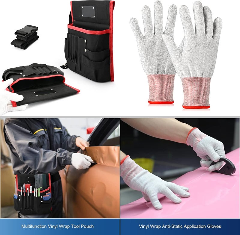 Ehdis أداة تطبيق لفائف الفينيل الاحترافية مع مجموعة تظليل النوافذ للف السيارات مع حقيبة أدوات، مكشطة تظليل، قفازات عمل، عصا لف، مكشطة بلاستيكية، حامل مغناطيسي، قاطع فيلم - Image 3